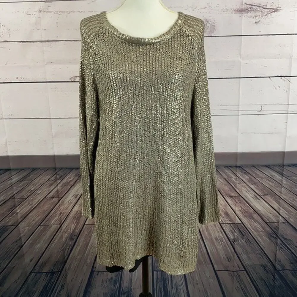 Chelsea Violet Sweater Tunic Womens Medium Knite Metallic Sparkle NYE Lined‎
